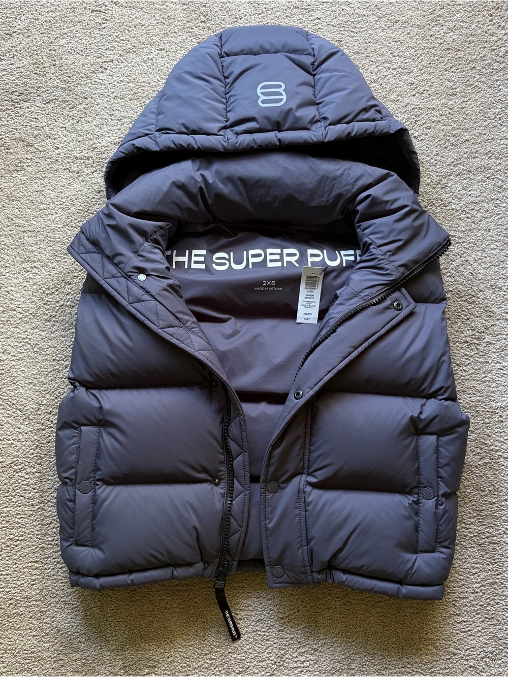 Aritzia TNA Super Puff Super Shorty Puffer Vest in Stormwatch Grey